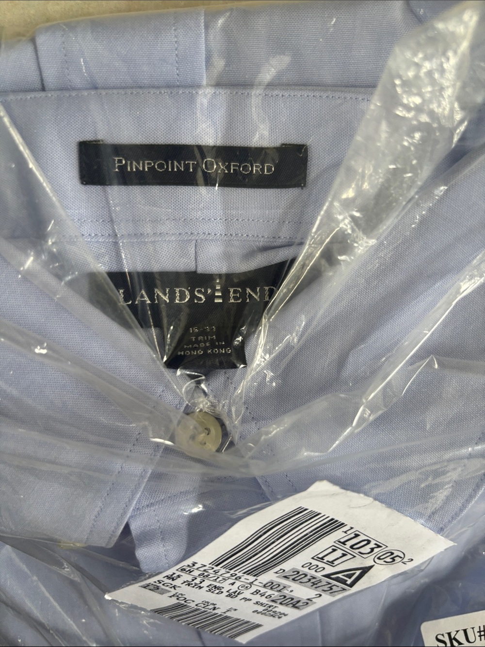 Vintage NWT Lands’ End Pinpoint Oxford Dress Shirt Mens 15-33 Blue - Picture 2 of 5